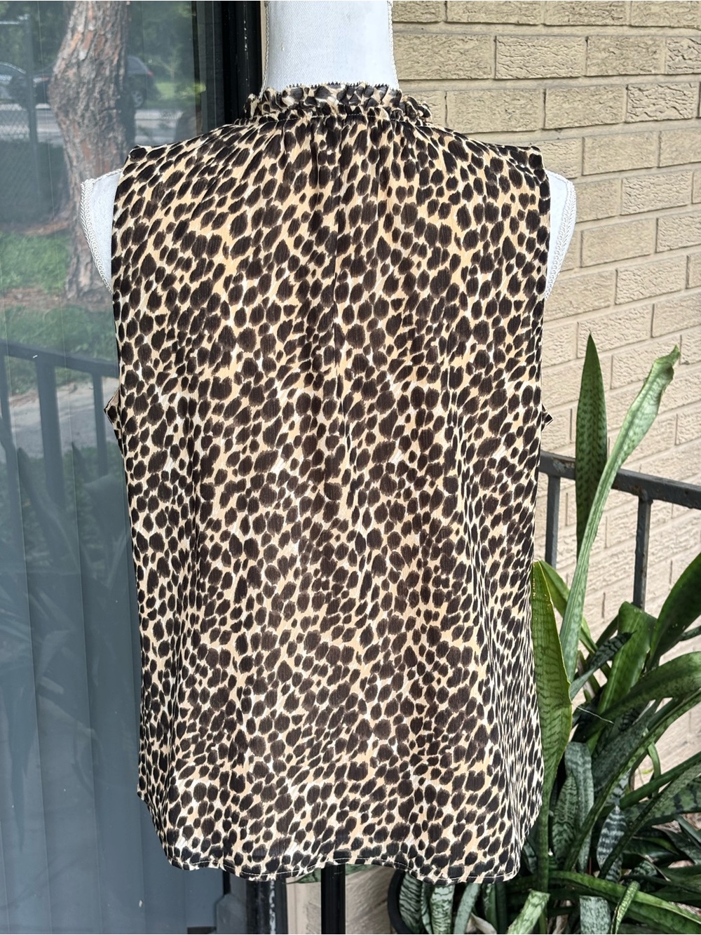 J.Crew Factory Leopard Sleeveless Ruffle Tie-Neck Top Black/Brown Size M - Picture 7 of 11